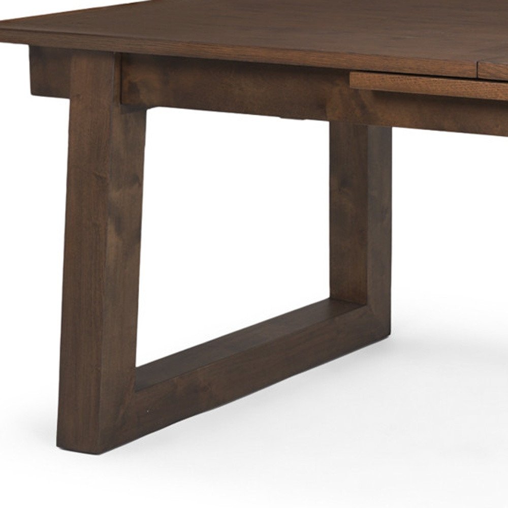 Dark Brown Solid Wood Self-Storing Leaf Sled Base Extendable Dining Table