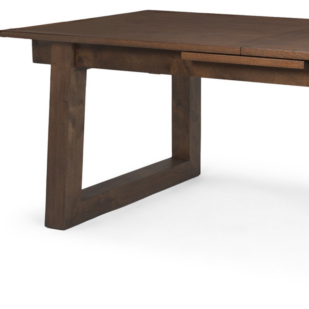 Dark Brown Solid Wood Self-Storing Leaf Sled Base Extendable Dining Table