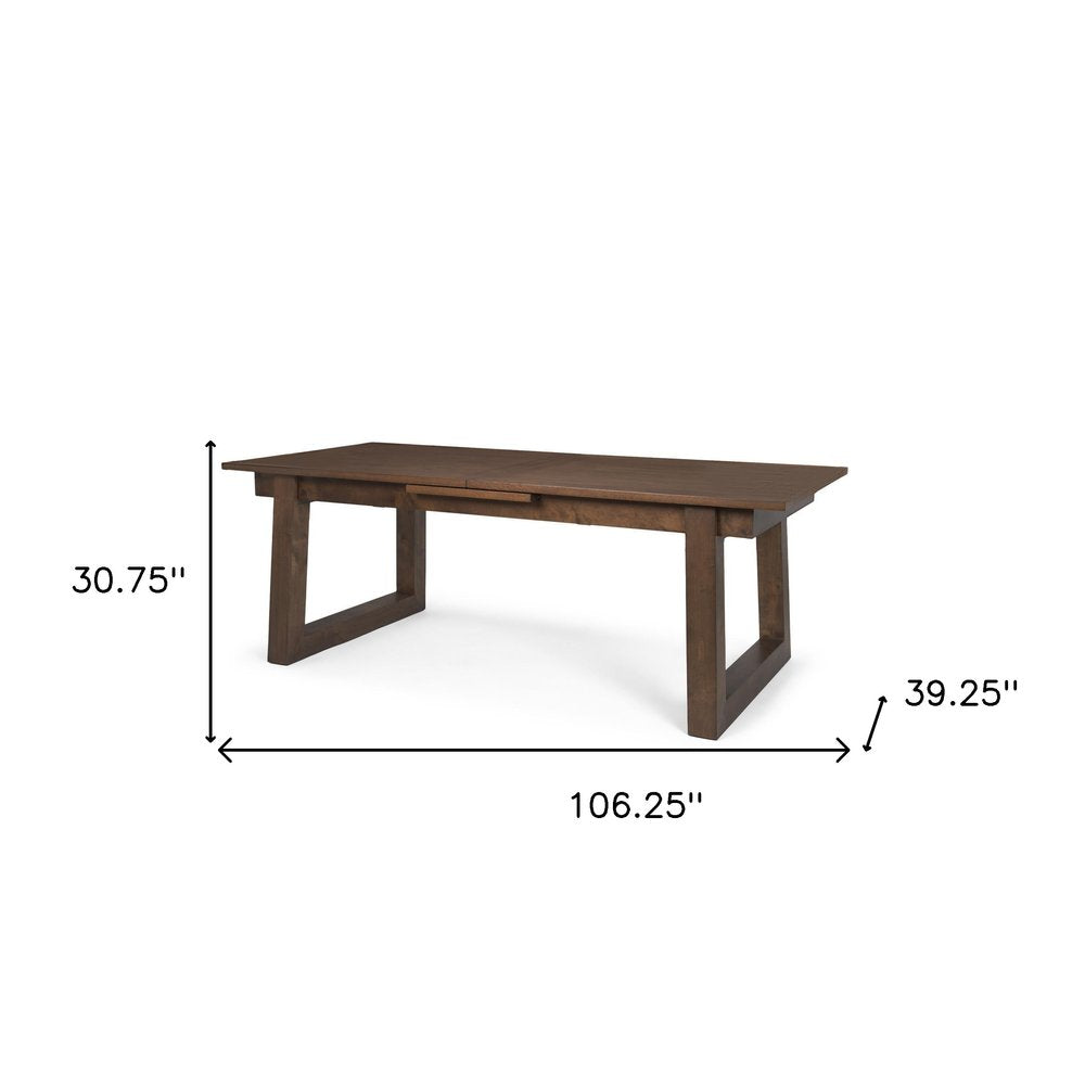 Dark Brown Solid Wood Self-Storing Leaf Sled Base Extendable Dining Table