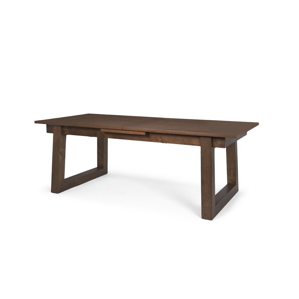 Dark Brown Solid Wood Self-Storing Leaf Sled Base Extendable Dining Table