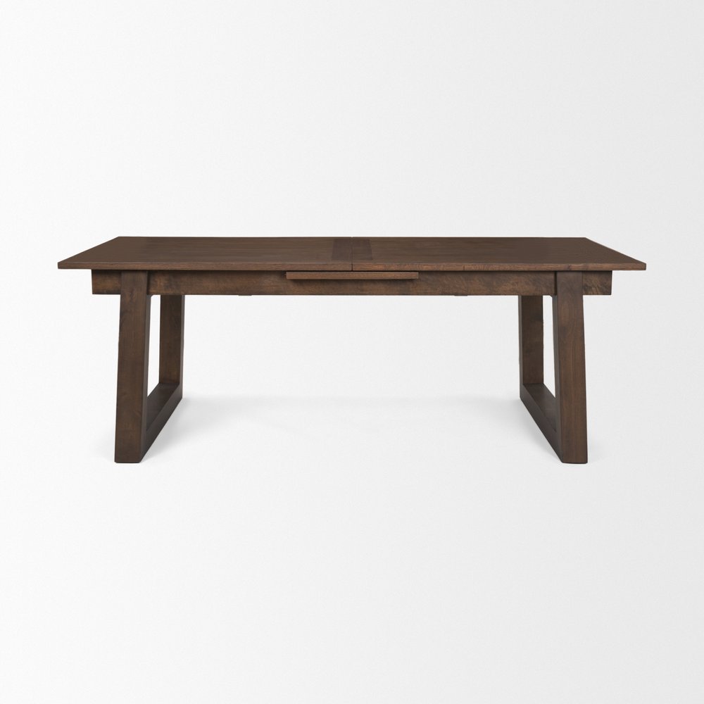 Dark Brown Solid Wood Self-Storing Leaf Sled Base Extendable Dining Table