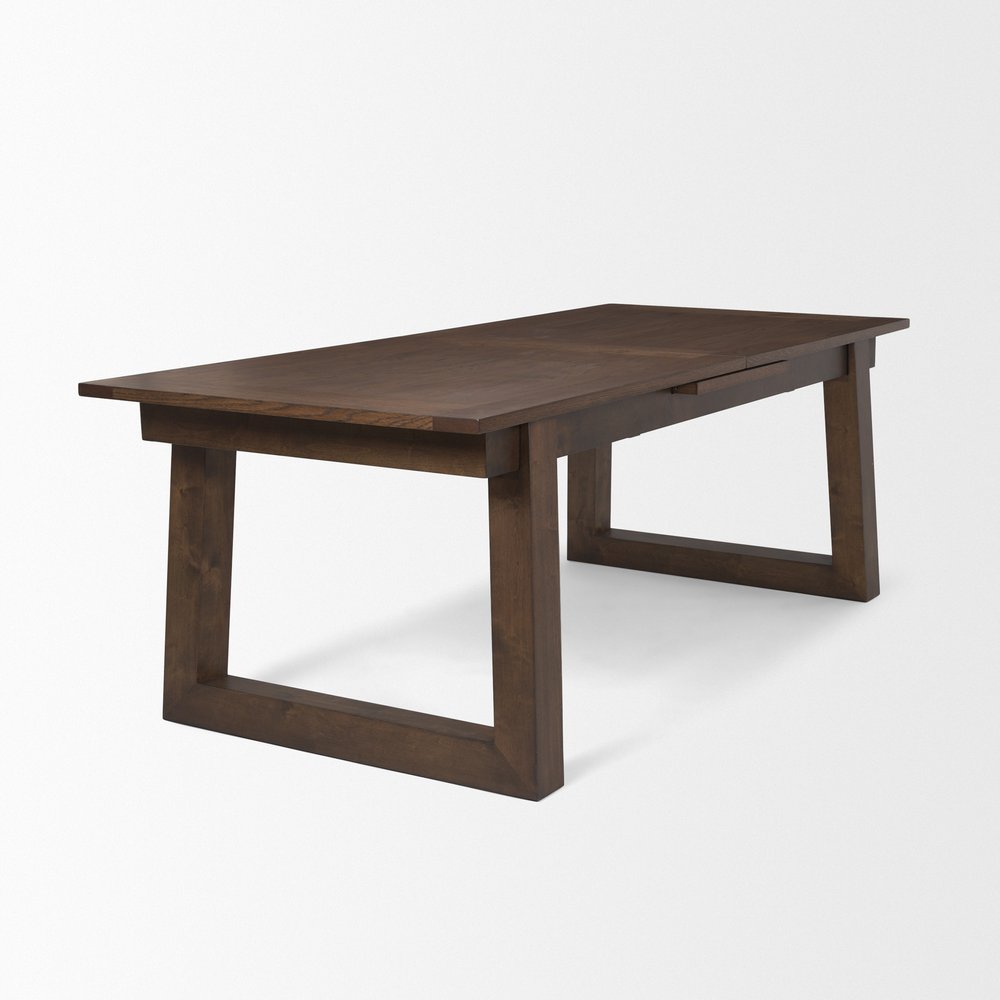 Dark Brown Solid Wood Self-Storing Leaf Sled Base Extendable Dining Table