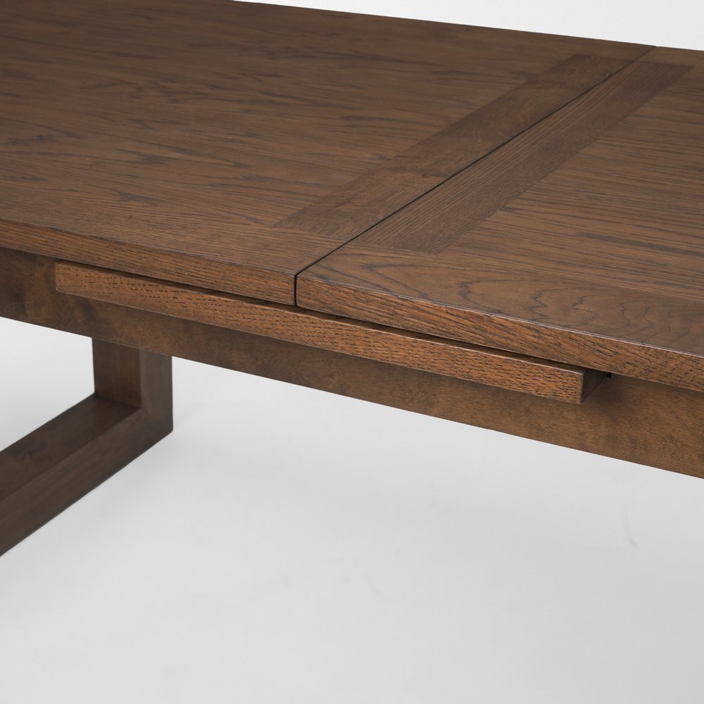 Dark Brown Solid Wood Self-Storing Leaf Sled Base Extendable Dining Table