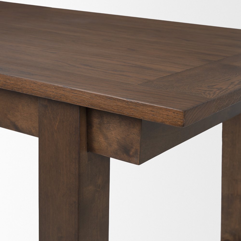 Dark Brown Solid Wood Self-Storing Leaf Sled Base Extendable Dining Table