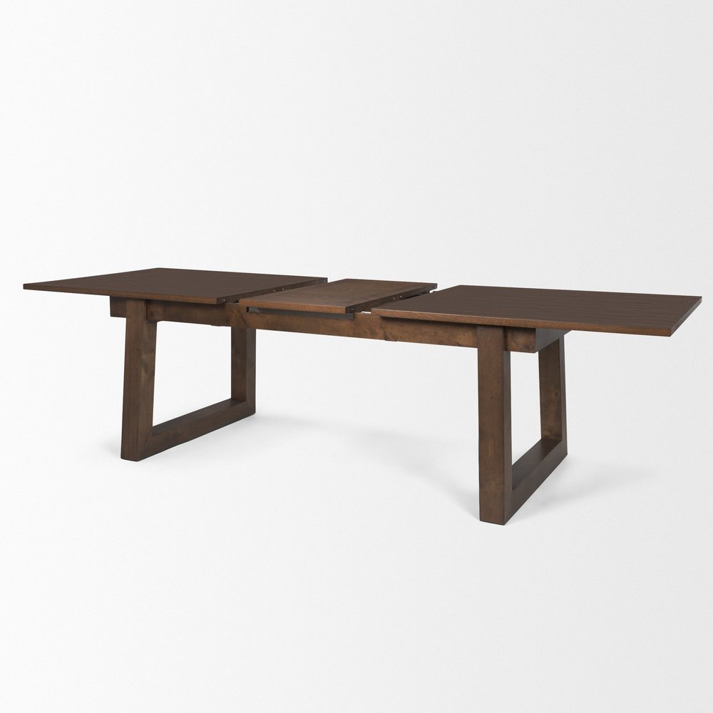 Dark Brown Solid Wood Self-Storing Leaf Sled Base Extendable Dining Table