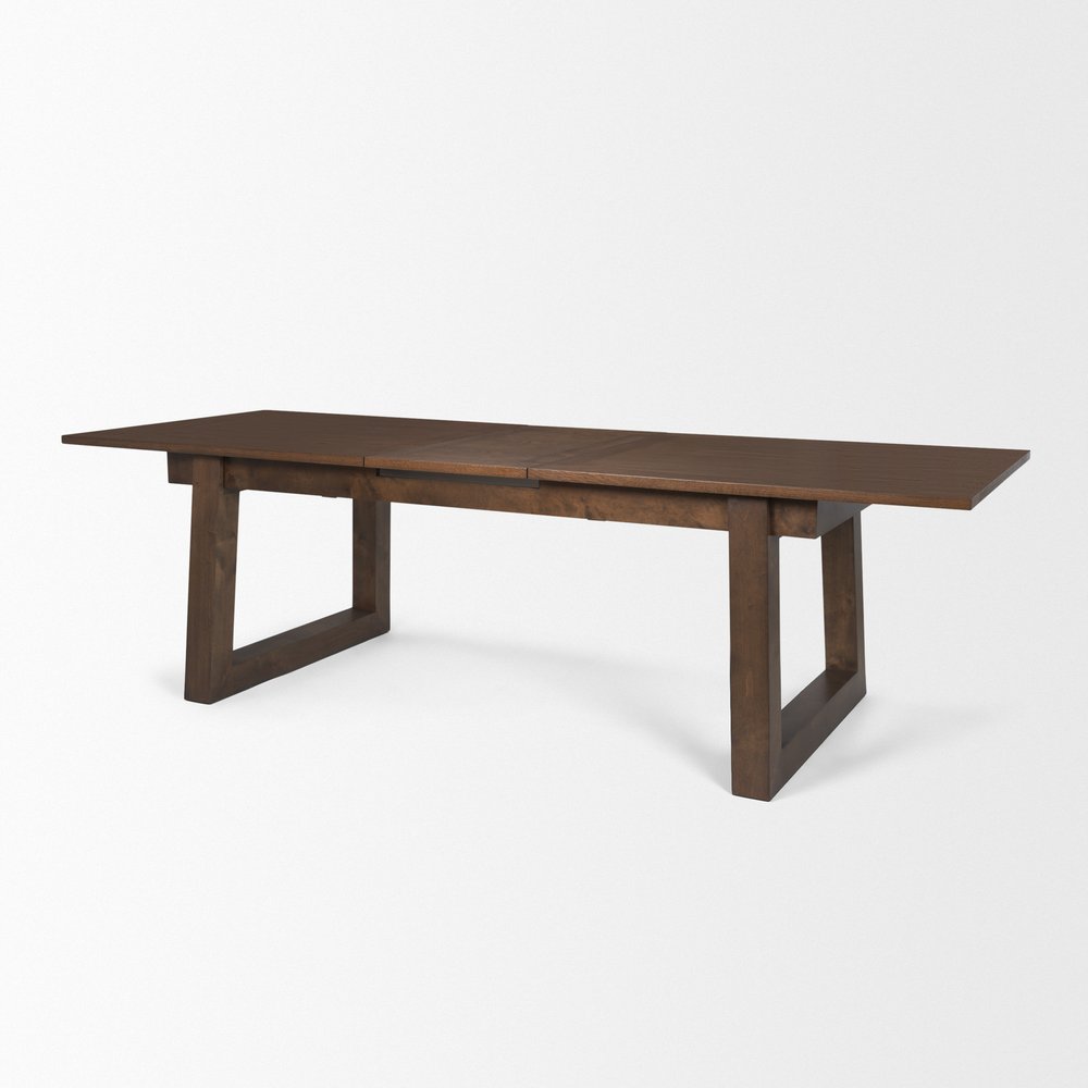 Dark Brown Solid Wood Self-Storing Leaf Sled Base Extendable Dining Table