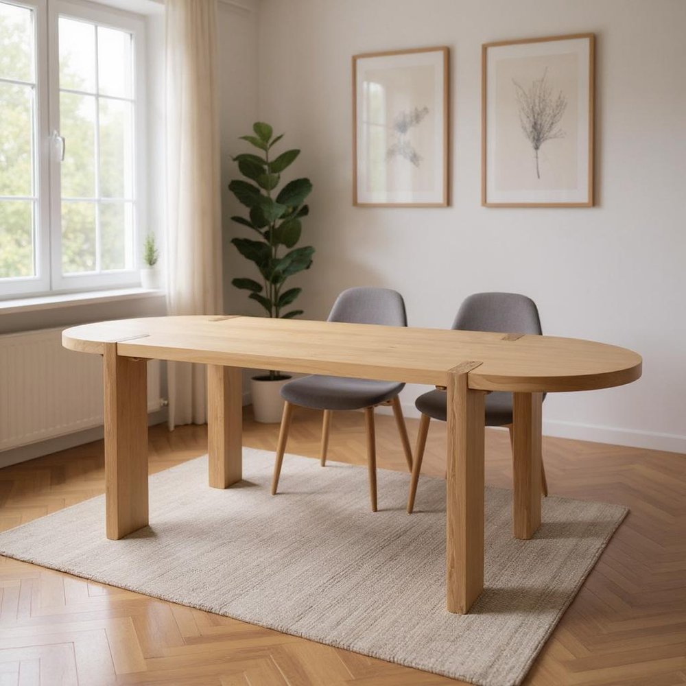 Light Brown Wood Oval Dining Table - 91-inch