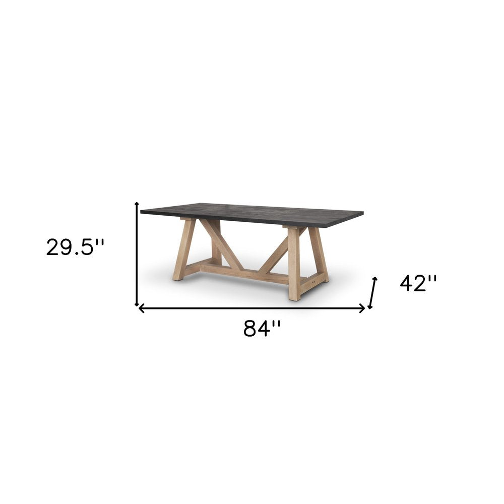 Black and Brown Solid Wood Trestle Base Dining Table - 84-inch