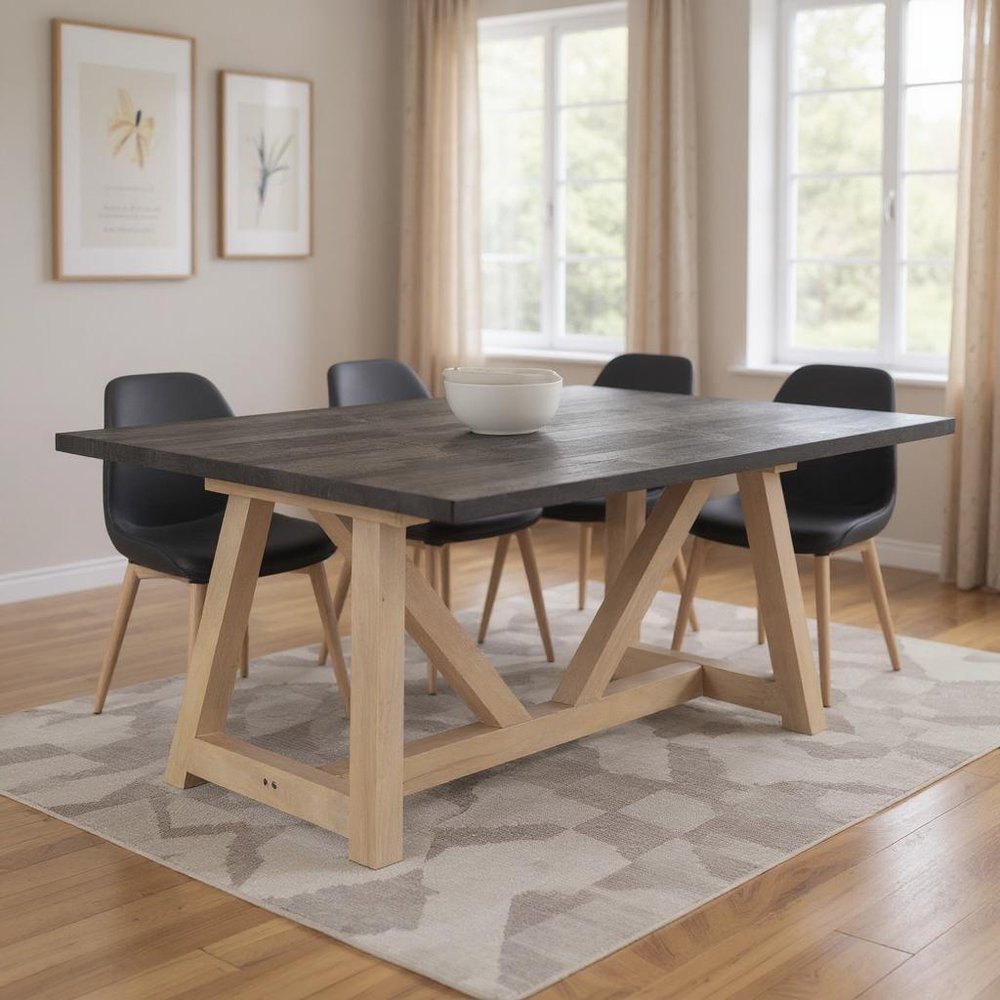 Black and Brown Solid Wood Trestle Base Dining Table - 84-inch