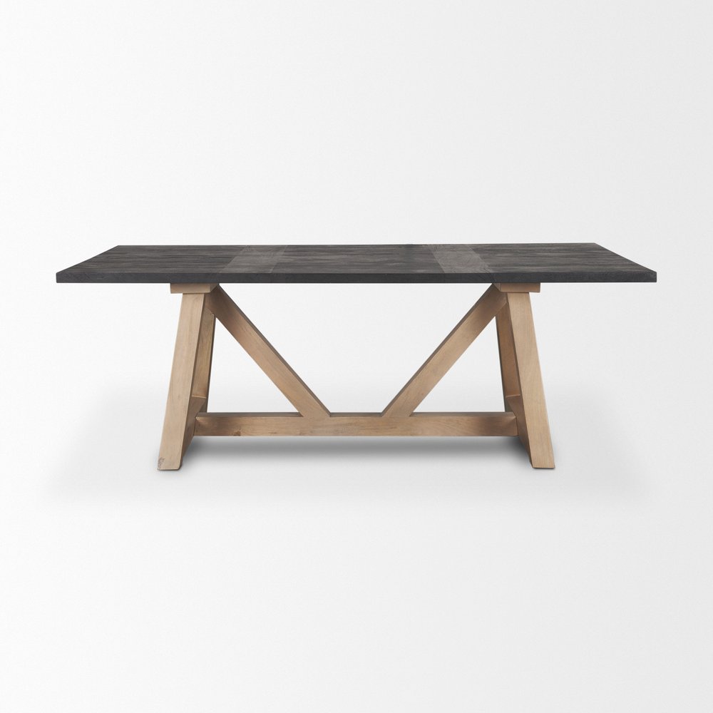 Black and Brown Solid Wood Trestle Base Dining Table - 84-inch
