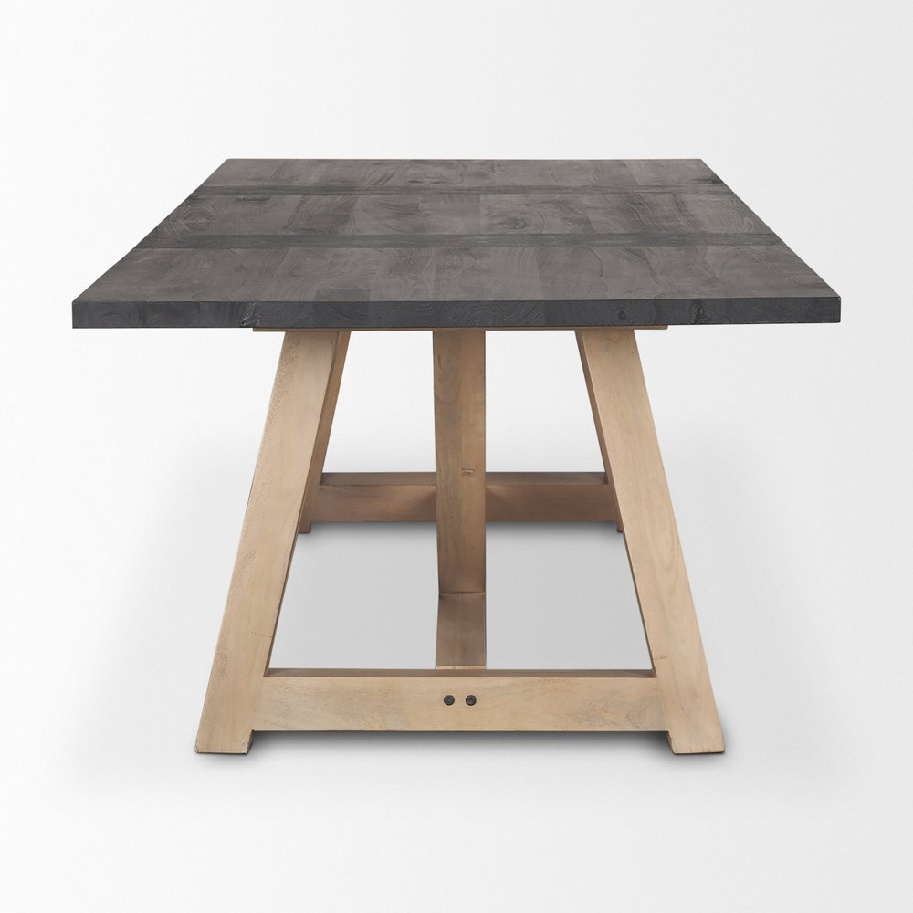 Black and Brown Solid Wood Trestle Base Dining Table - 84-inch