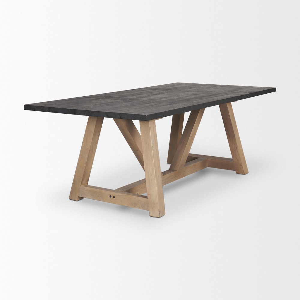 Black and Brown Solid Wood Trestle Base Dining Table - 84-inch