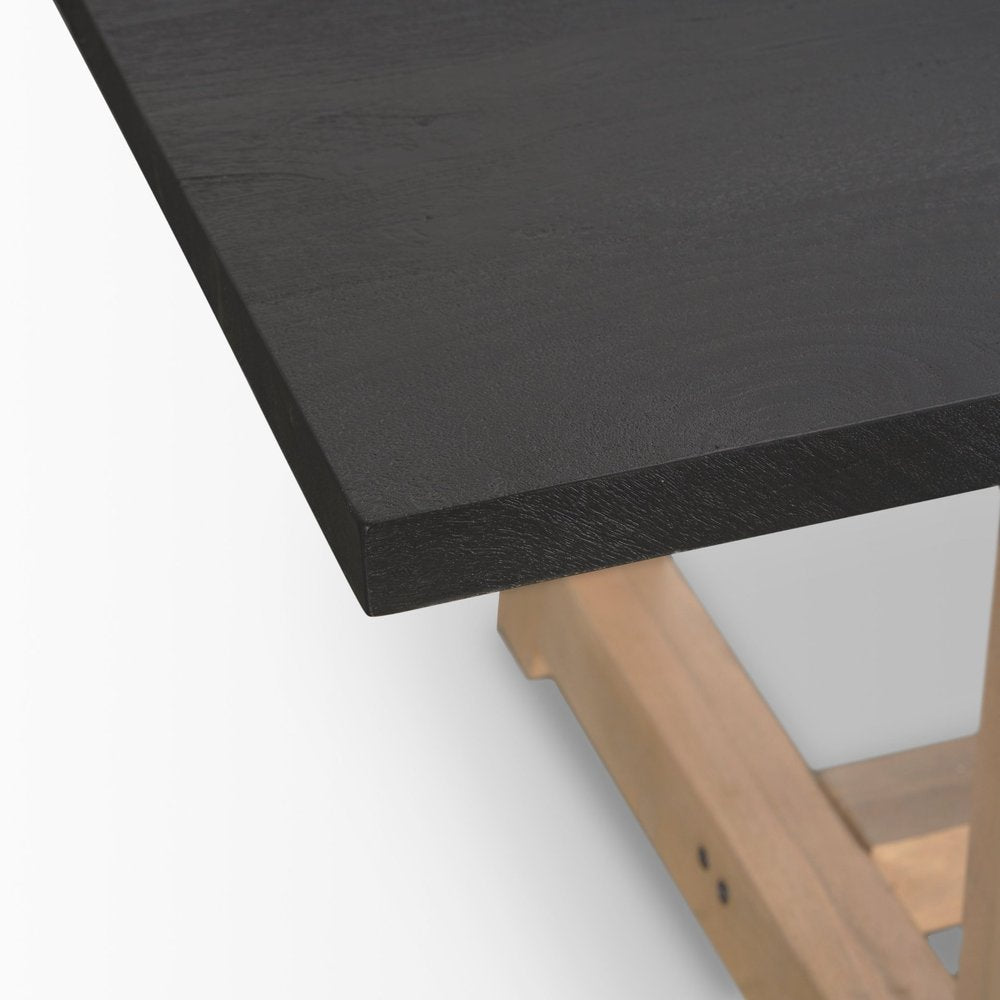 Black and Brown Solid Wood Trestle Base Dining Table - 84-inch