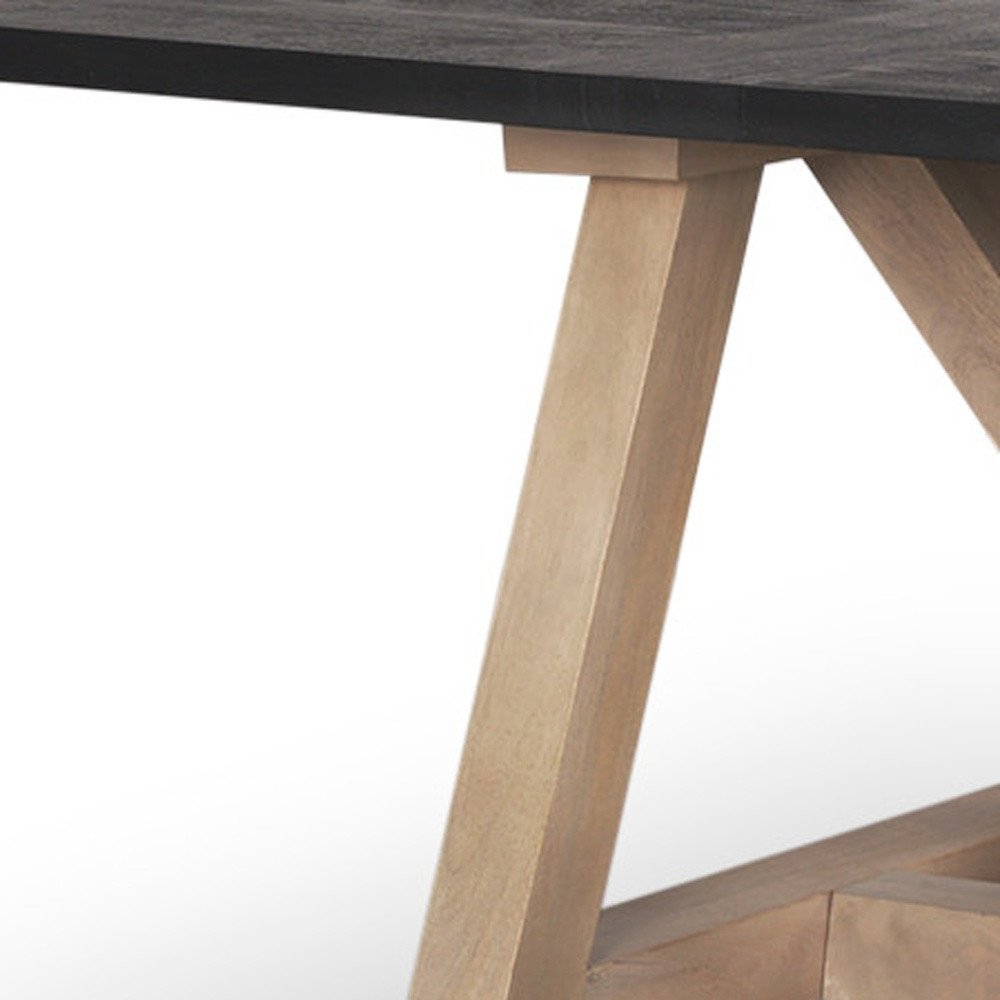 Black and Brown Solid Wood Trestle Base Dining Table - 84-inch