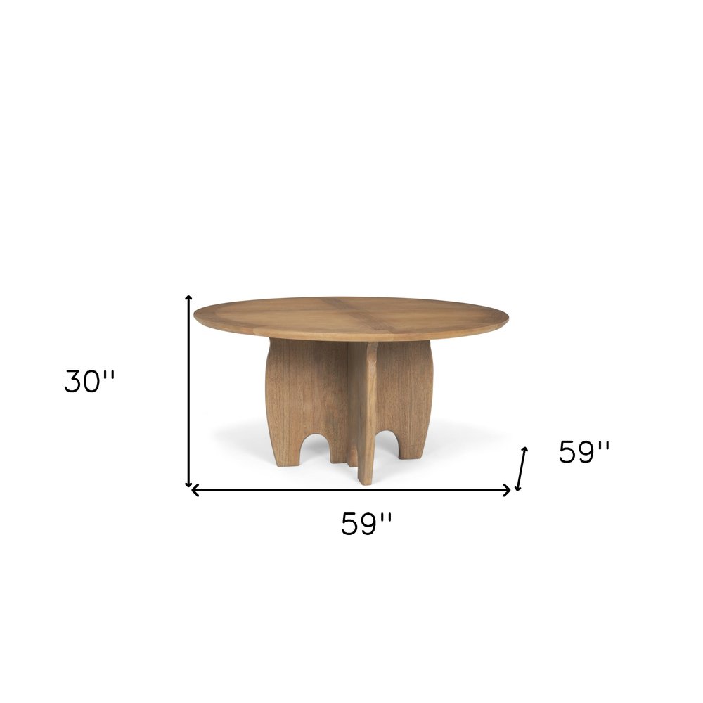 Brown Solid Wood Pedestal Base Round Top Dining Table - 59-inch