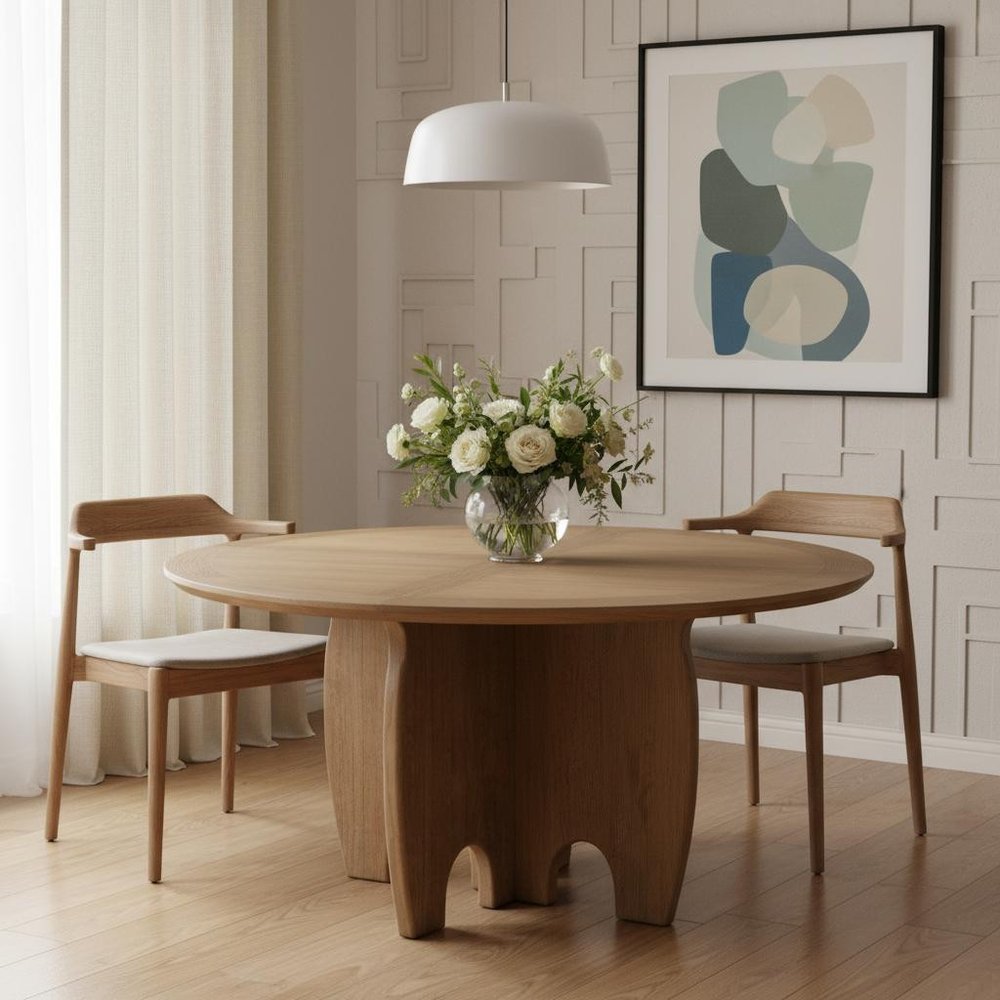 Brown Solid Wood Pedestal Base Round Top Dining Table - 59-inch