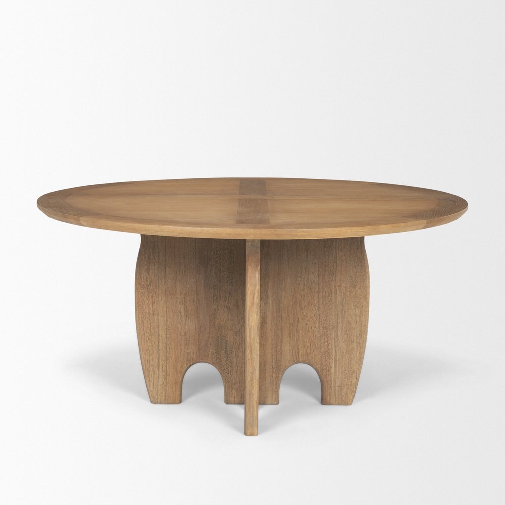 Brown Solid Wood Pedestal Base Round Top Dining Table - 59-inch