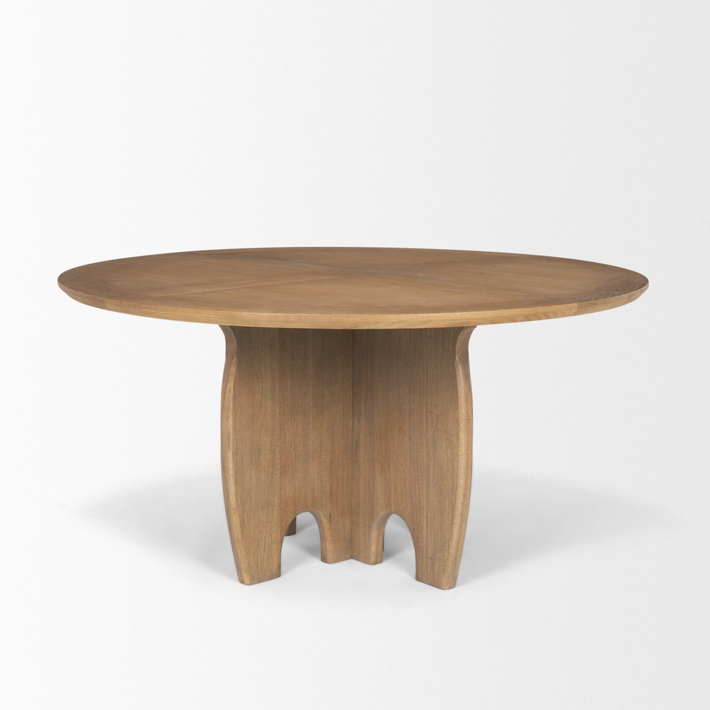 Brown Solid Wood Pedestal Base Round Top Dining Table - 59-inch