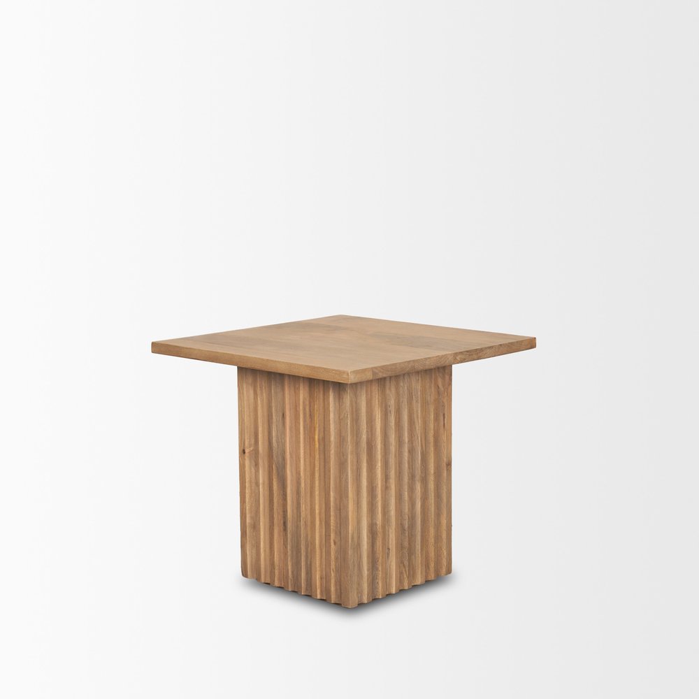 Brown Solid Wood Square Block End Table - 22-inch