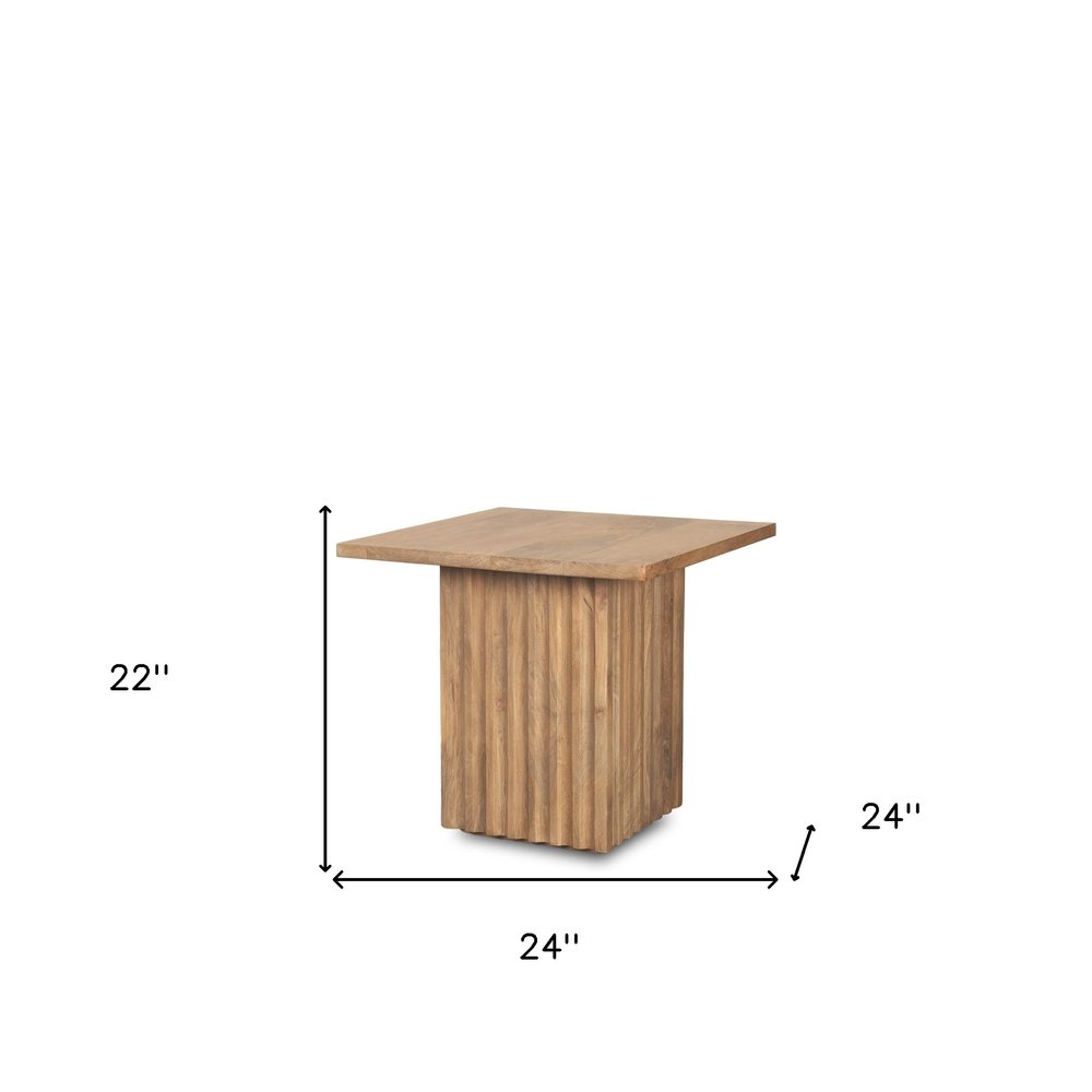 Brown Solid Wood Square Block End Table - 22-inch