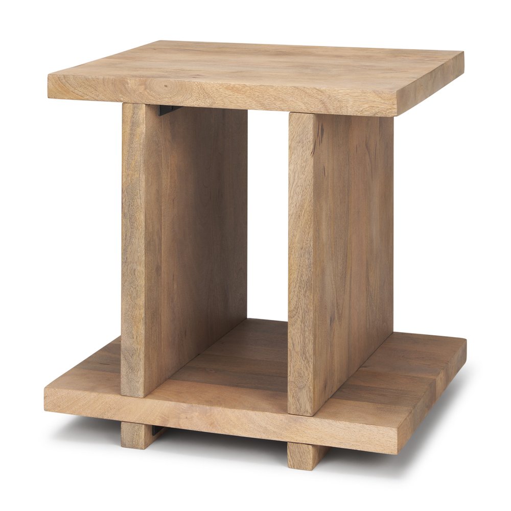 Brown Solid Wood Sled End Table with Shelf - 22-inch