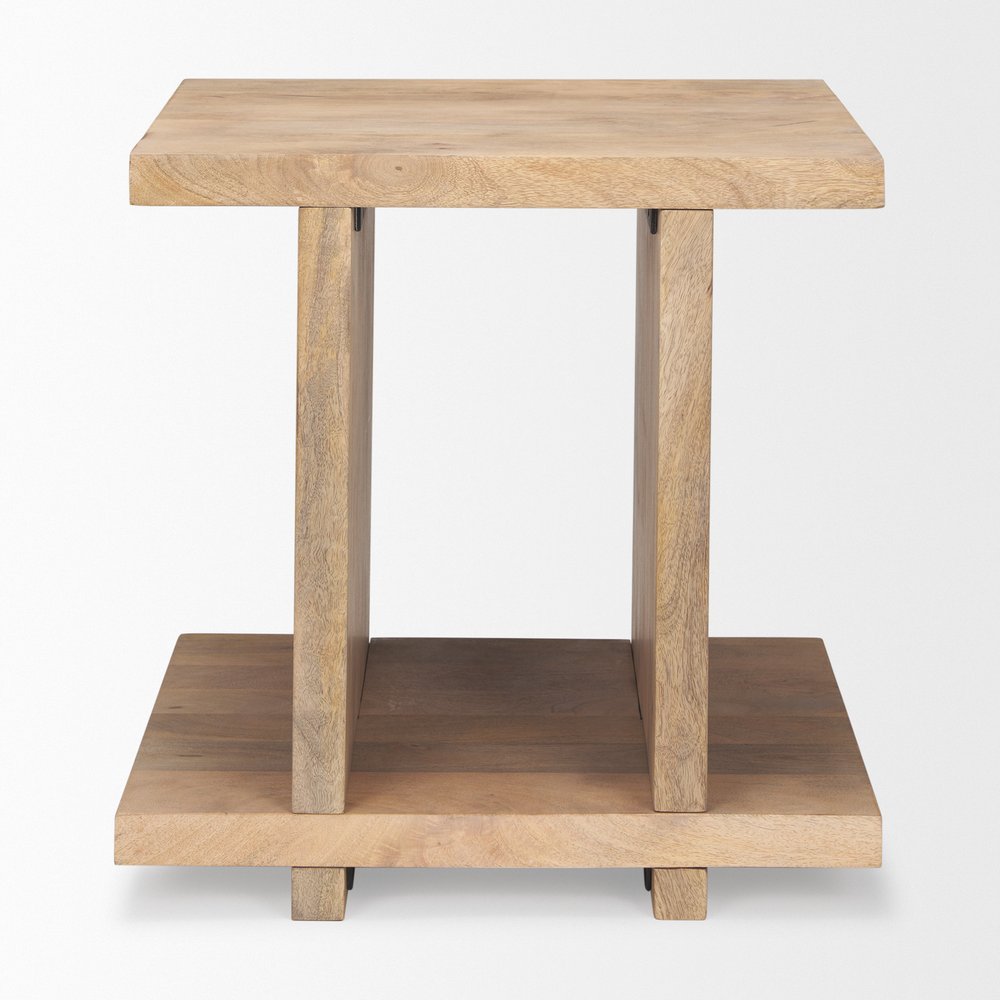 Brown Solid Wood Sled End Table with Shelf - 22-inch