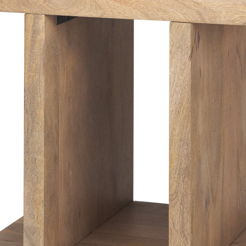 Brown Solid Wood Sled End Table with Shelf - 22-inch