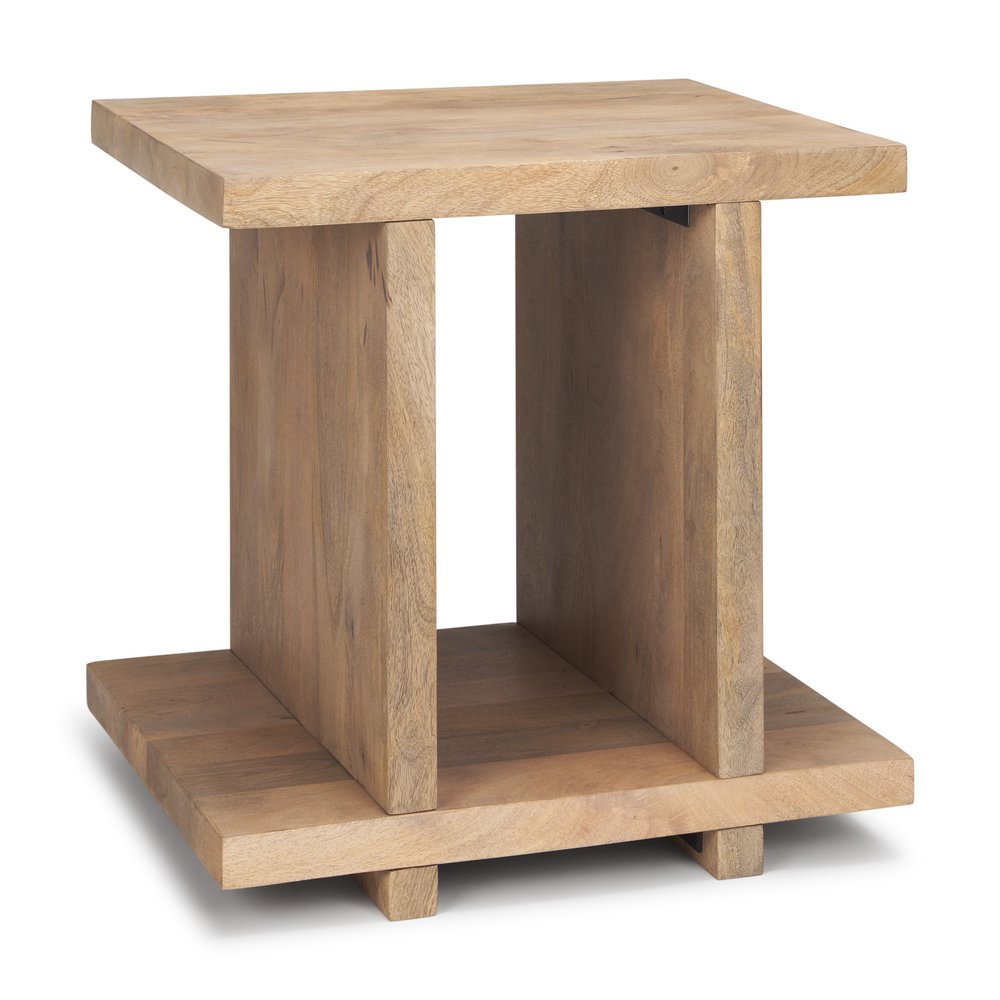 Brown Solid Wood Sled End Table with Shelf - 22-inch