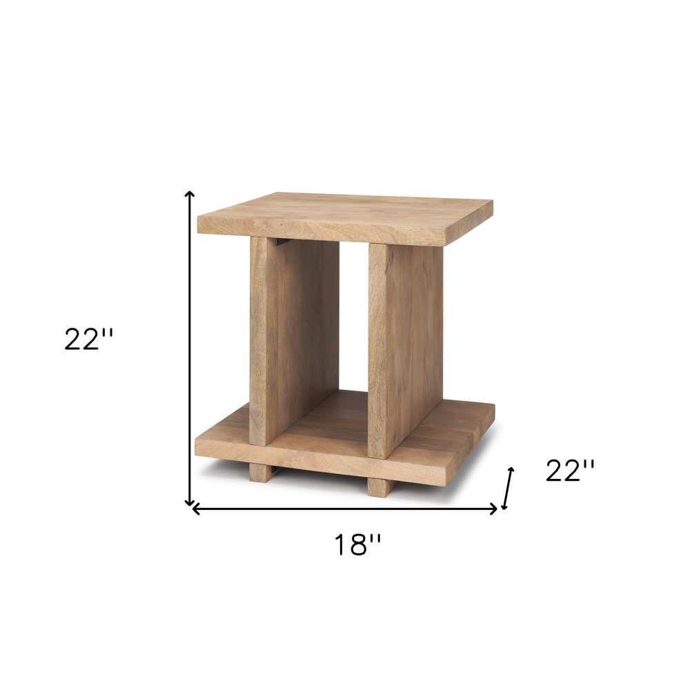 Brown Solid Wood Sled End Table with Shelf - 22-inch
