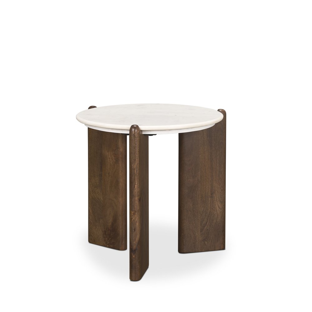 White and Brown Marble and Solid Wood End Table - 20-inch