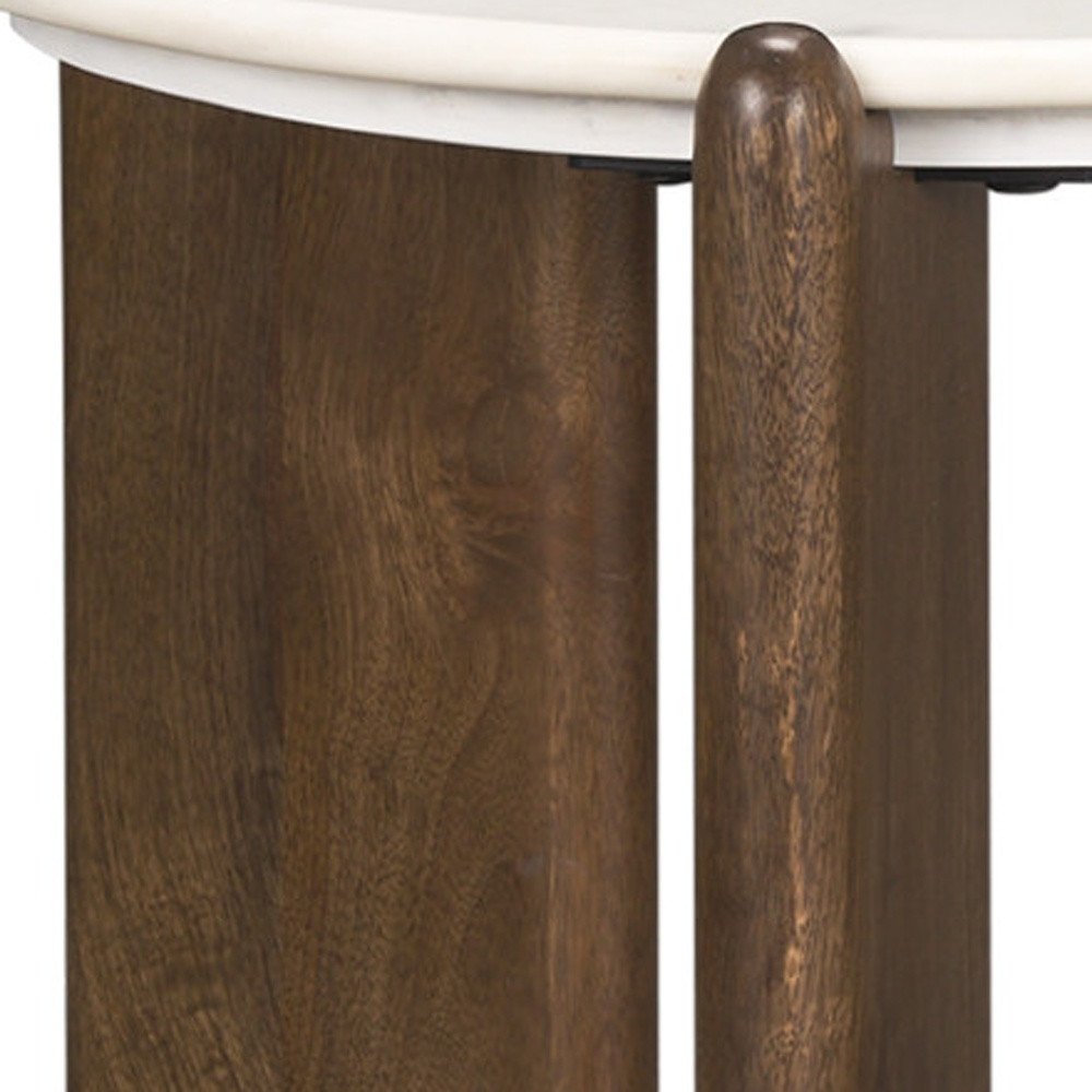White and Brown Marble and Solid Wood End Table - 20-inch