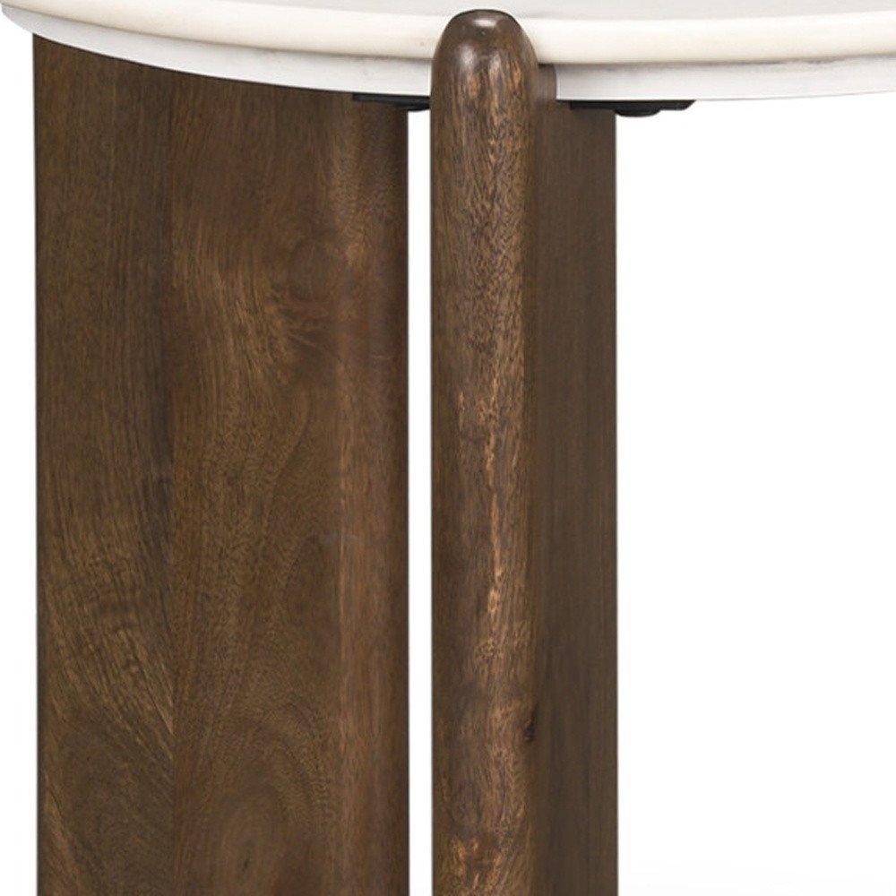 White and Brown Marble and Solid Wood End Table - 20-inch
