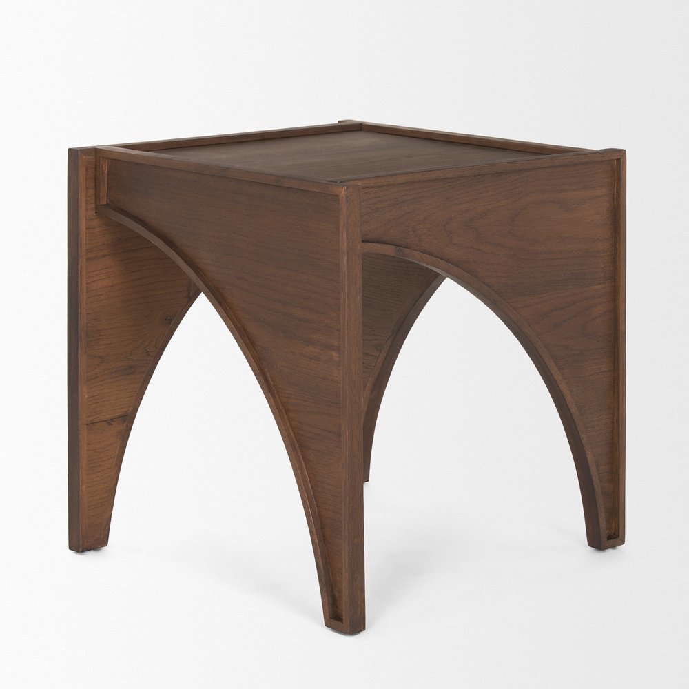 Brown Wood Modern Arched Square End Table - 24-inch