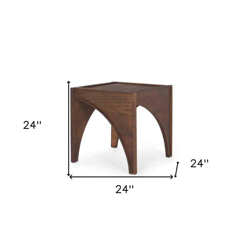 Brown Wood Modern Arched Square End Table - 24-inch