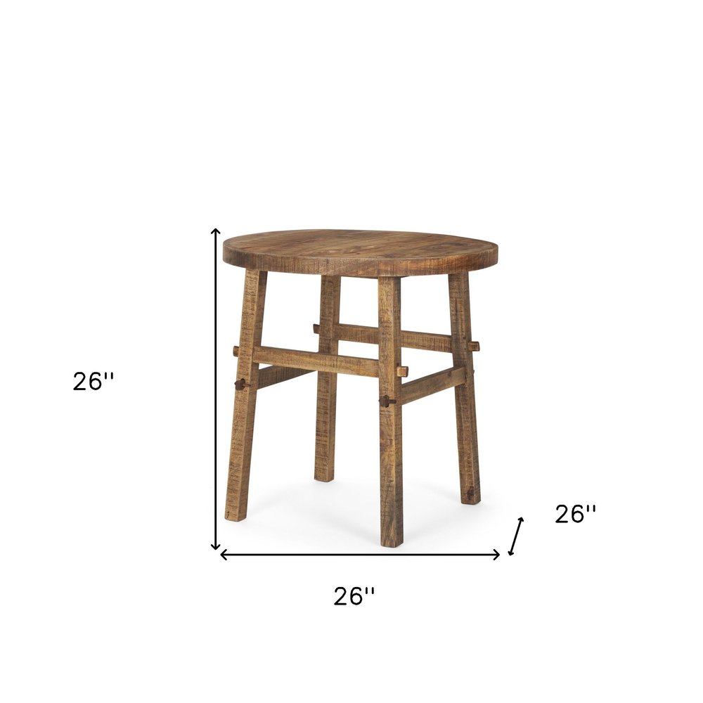 Brown Distressed Solid Wood End Table - 26-inch