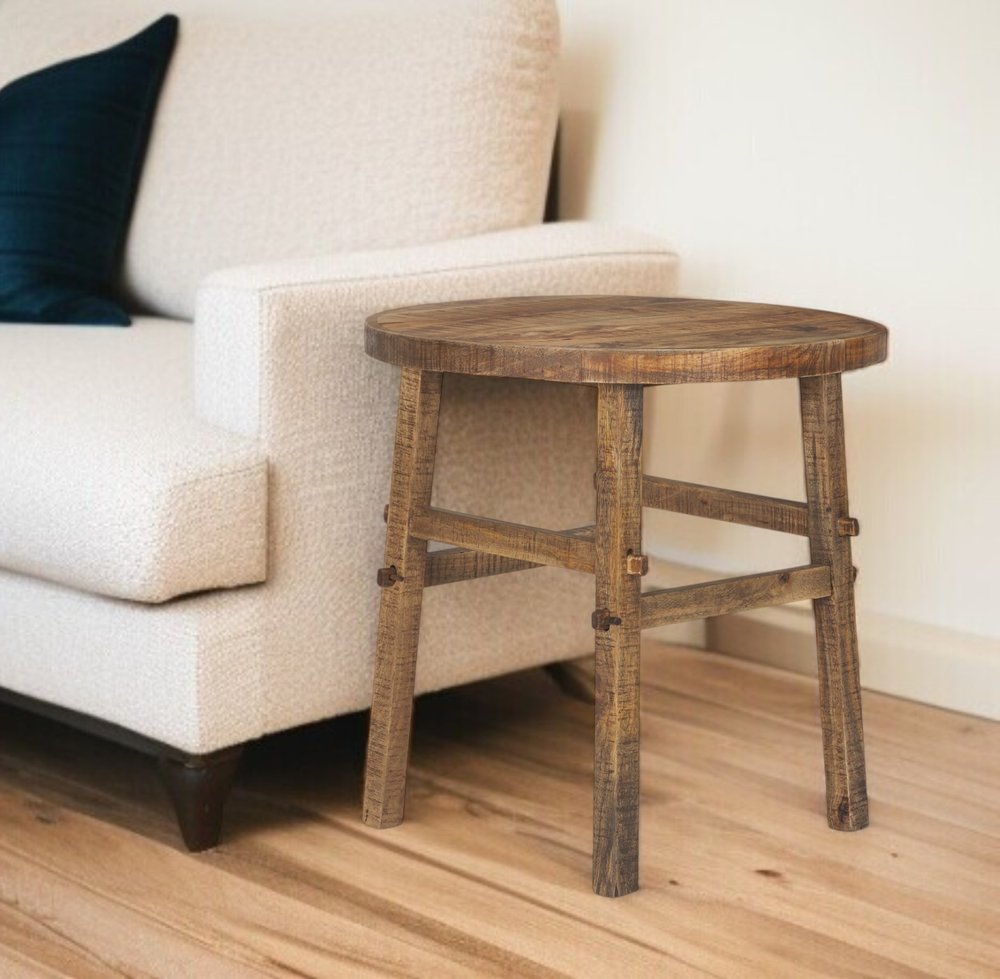 Brown Distressed Solid Wood End Table - 26-inch