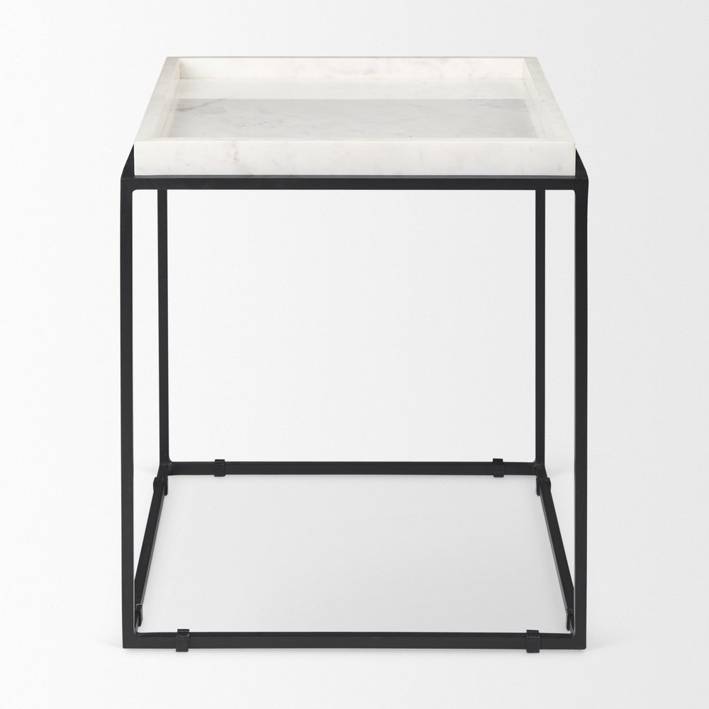 White and Black Marble and Metal Square Frame End Table - 20-inch