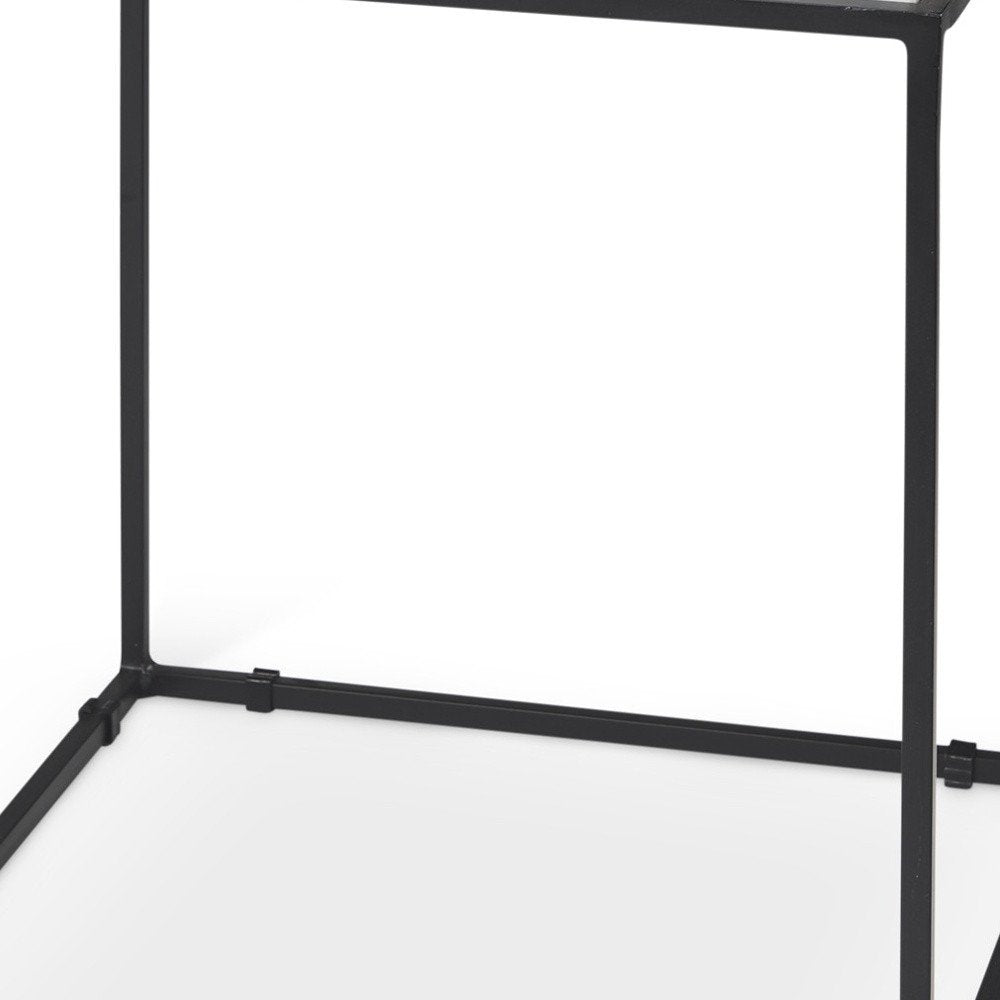White and Black Marble and Metal Square Frame End Table - 20-inch