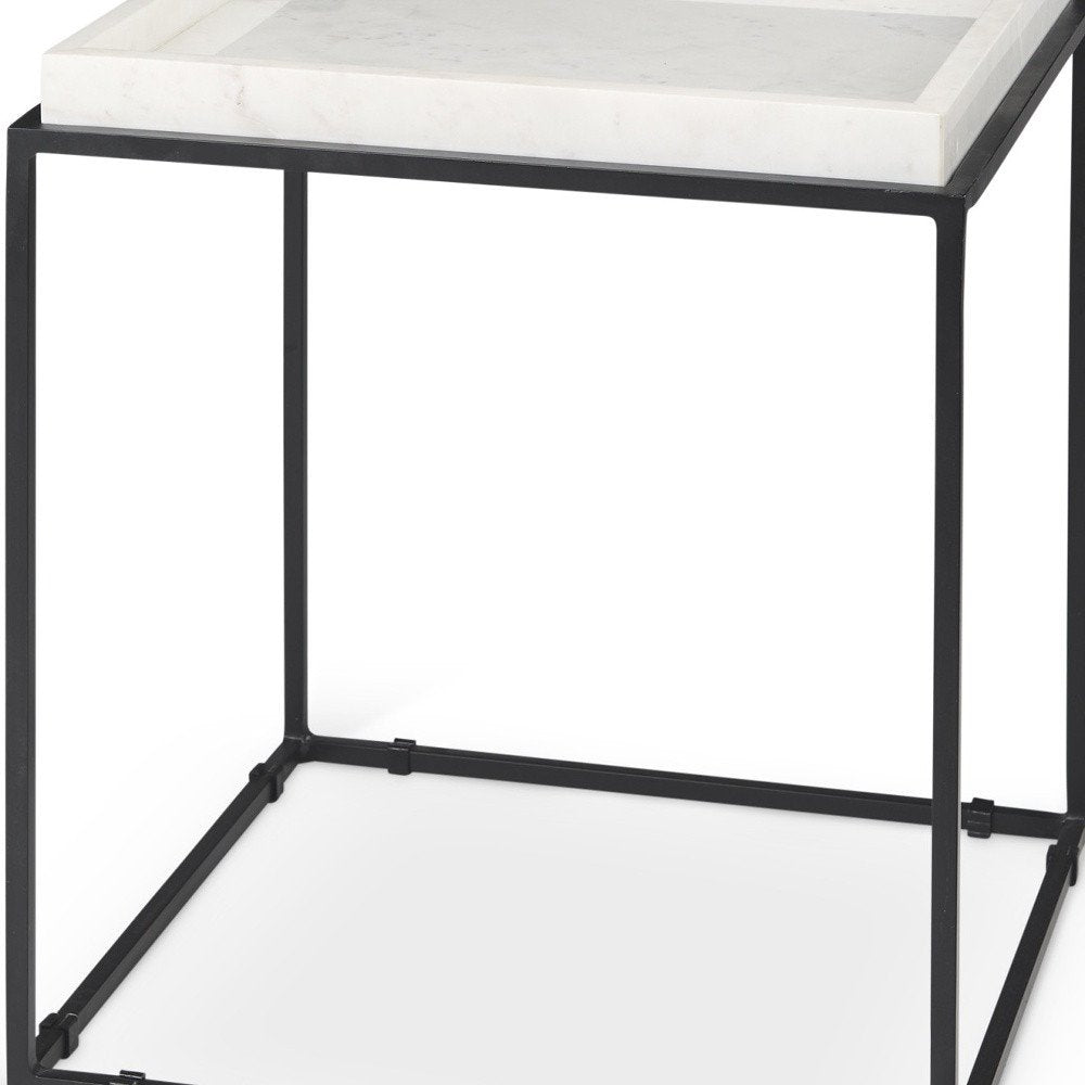 White and Black Marble and Metal Square Frame End Table - 20-inch