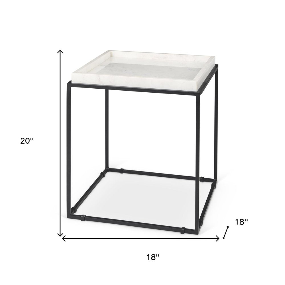 White and Black Marble and Metal Square Frame End Table - 20-inch