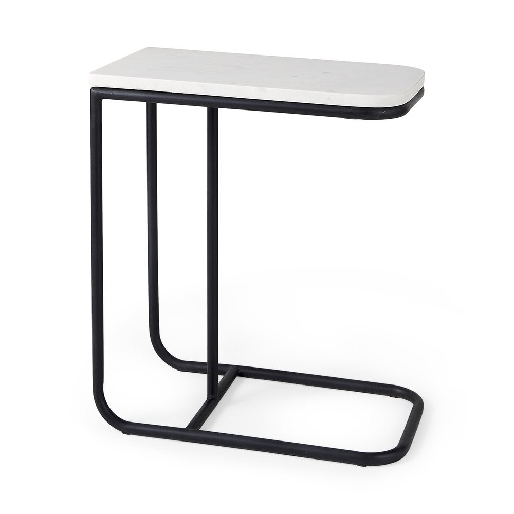 Black and White Marble and Metal C Table End Table - 23-inch