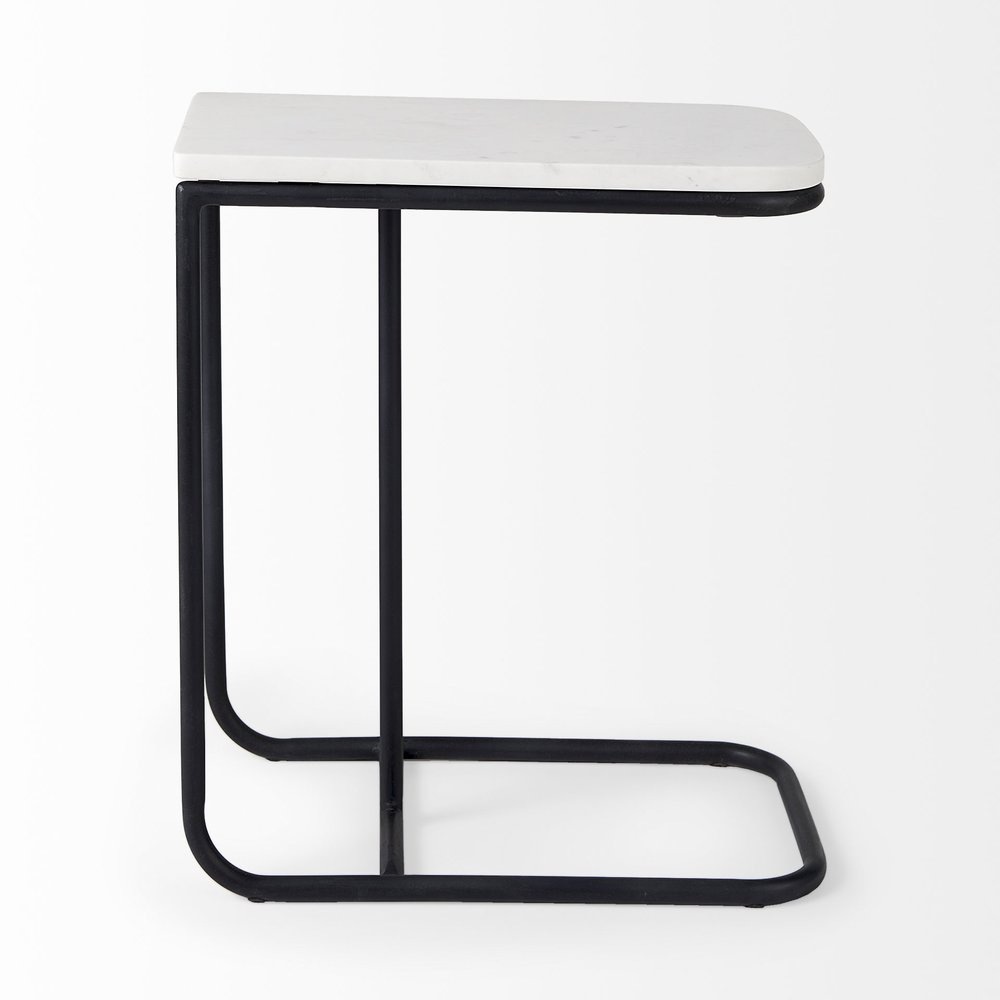 Black and White Marble and Metal C Table End Table - 23-inch
