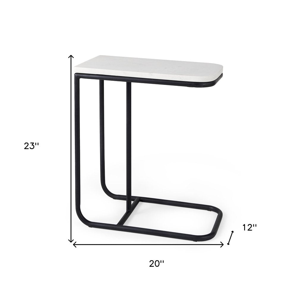 Black and White Marble and Metal C Table End Table - 23-inch