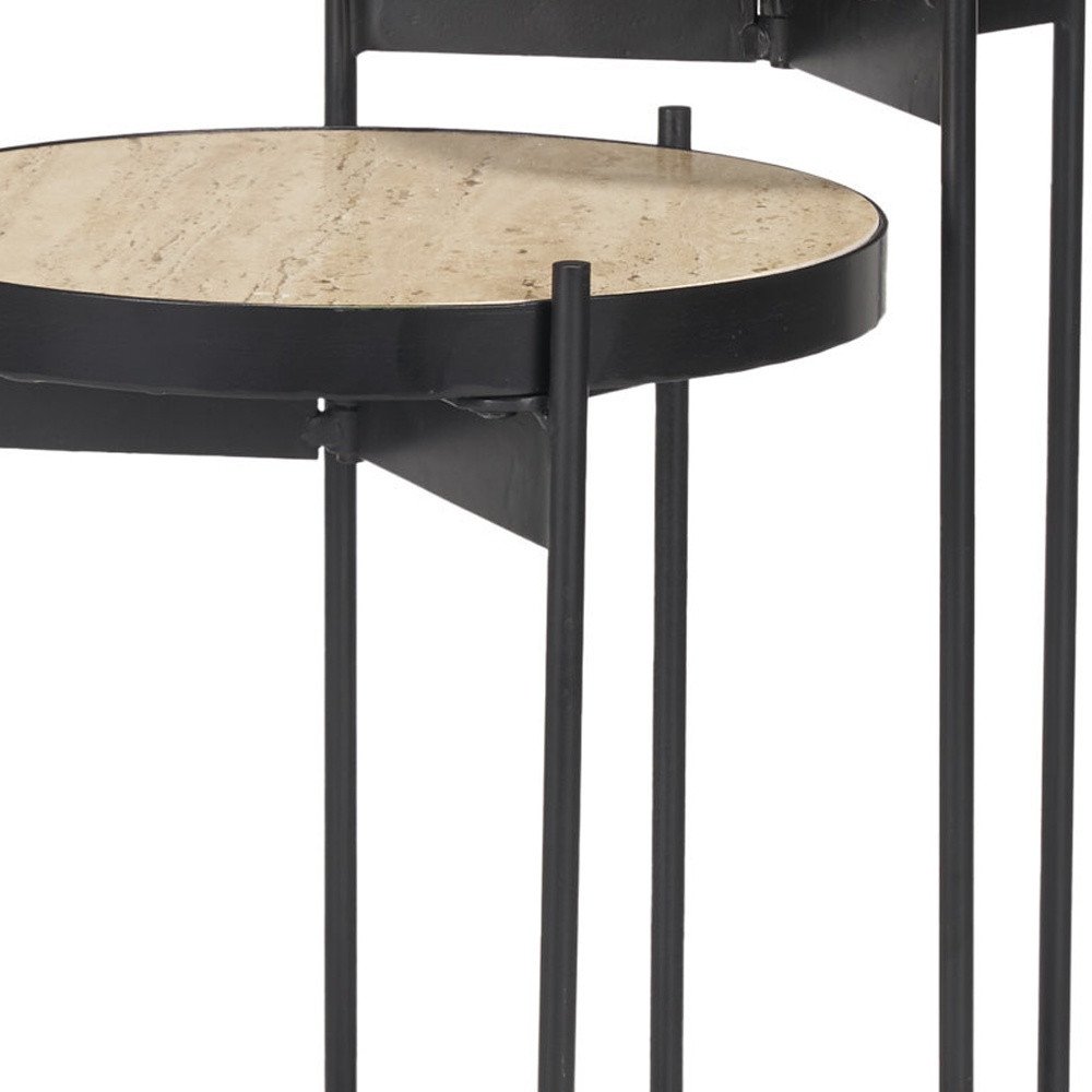 Set of Two Brown and Black Marble and Metal Nested Tables