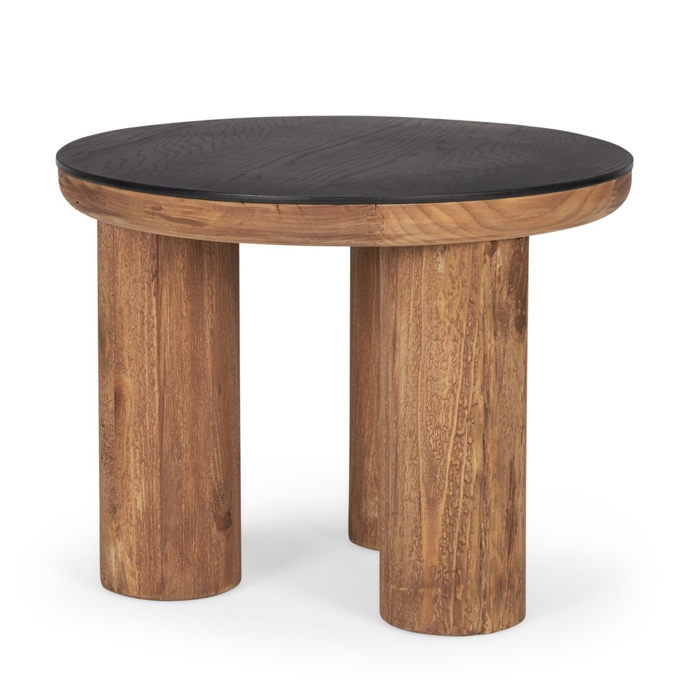 Brown and Black Reclaimed Wood Distressed Round End Table - 18-inch