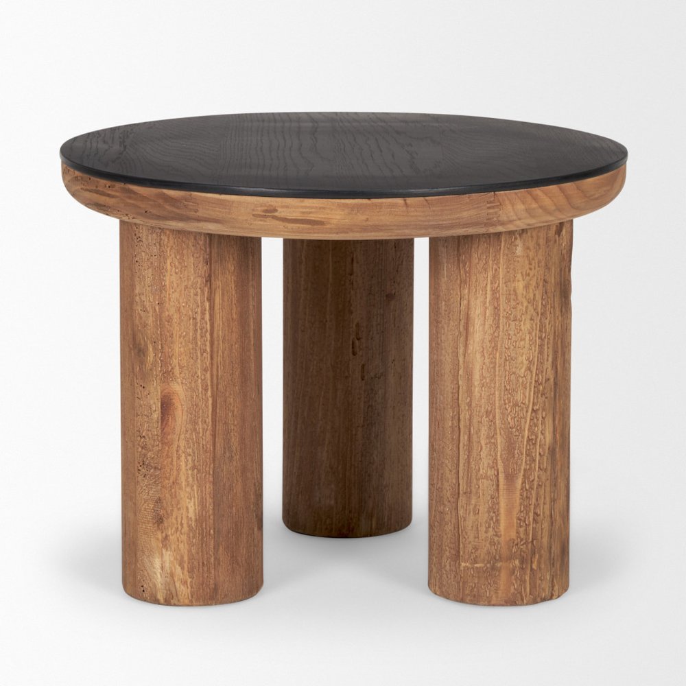 Brown and Black Reclaimed Wood Distressed Round End Table - 18-inch