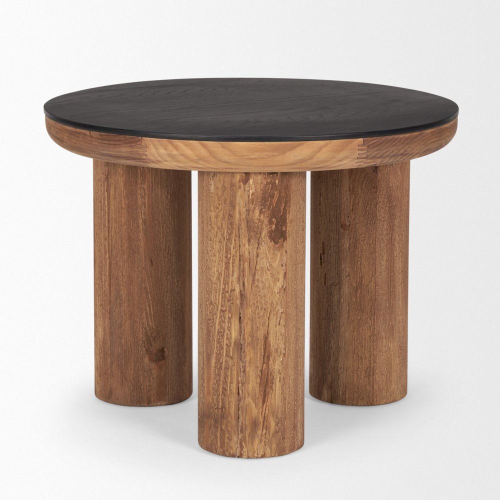 Brown and Black Reclaimed Wood Distressed Round End Table - 18-inch
