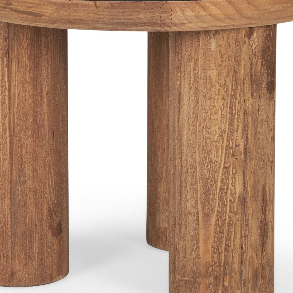 Brown and Black Reclaimed Wood Distressed Round End Table - 18-inch