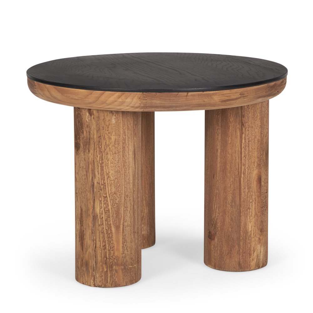 Brown and Black Reclaimed Wood Distressed Round End Table - 18-inch
