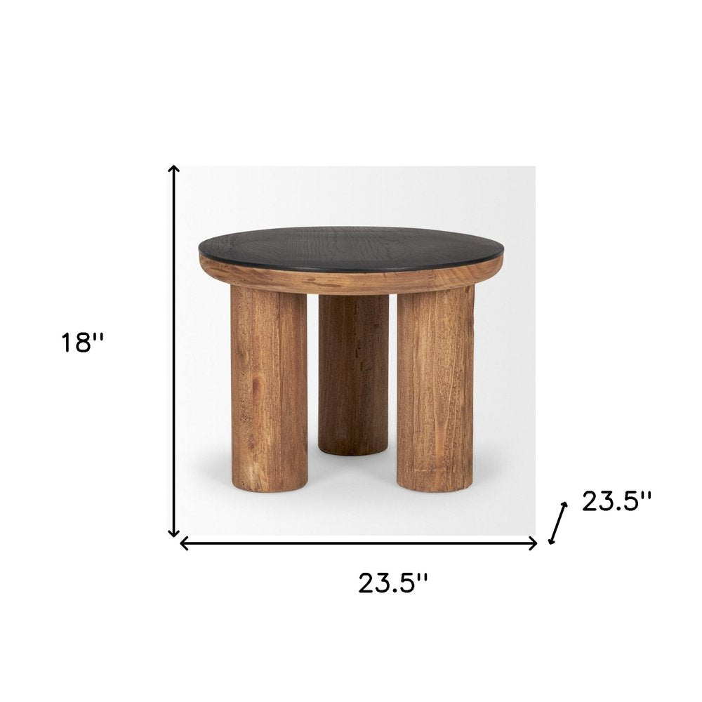 Brown and Black Reclaimed Wood Distressed Round End Table - 18-inch